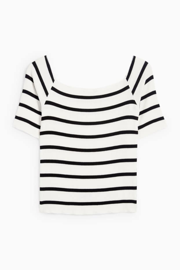 Femei - Tricou - regular fit - reiat - cu dungi - alb / negru