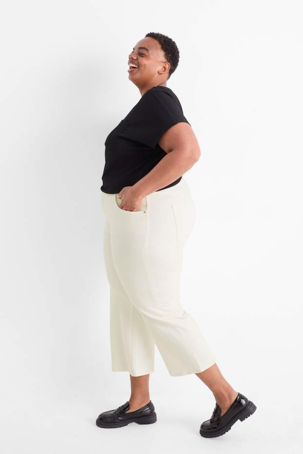 Femei - Wide leg jeans - talie înaltă - alb