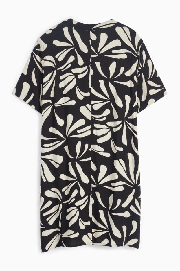 Femei - Rochie din viscoză cu decolteu în V - cu model - negru / nej