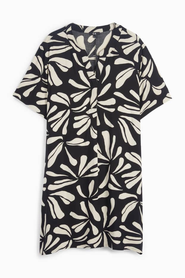 Femei - Rochie din viscoză cu decolteu în V - cu model - negru / nej