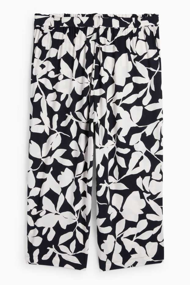 Femei - Pantaloni de stofă - talie medie - wide leg - cu model - structurați - albastru închis / alb-crem