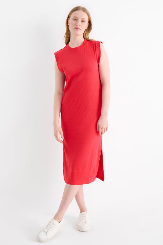 Femei - Rochie-tricou - reiată - roșu