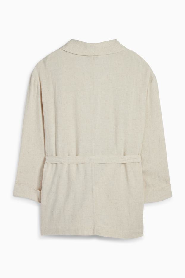 Femei - Blazer lung cu conținut de in - relaxed fit - bej deschis