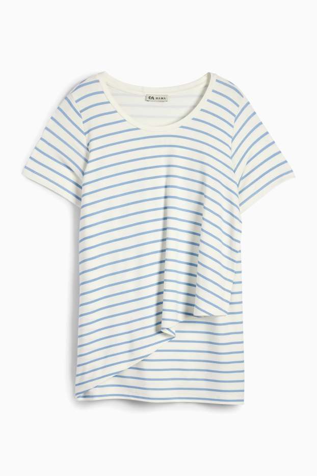 Femei - Tricou pentru alăptare - cu dungi - alb / albastru deschis