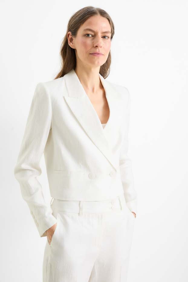 Femei - Blazer crop din in - regular fit - alb-crem
