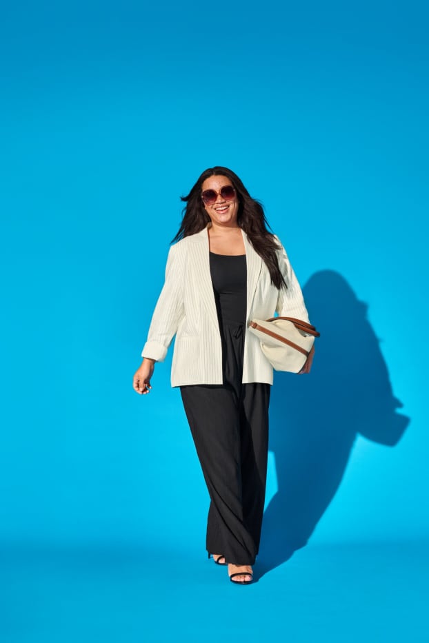 Femei - Blazer - relaxed fit - amestec de in - dungi fine - alb-crem