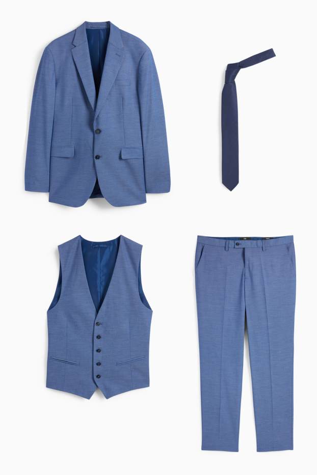 Bărbați - Costum cu cravată - regular fit - Flex - 4 Way Stretch - albastru