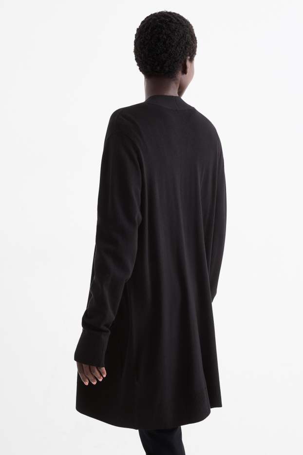 Femei - Cardigan tricotat lung - negru