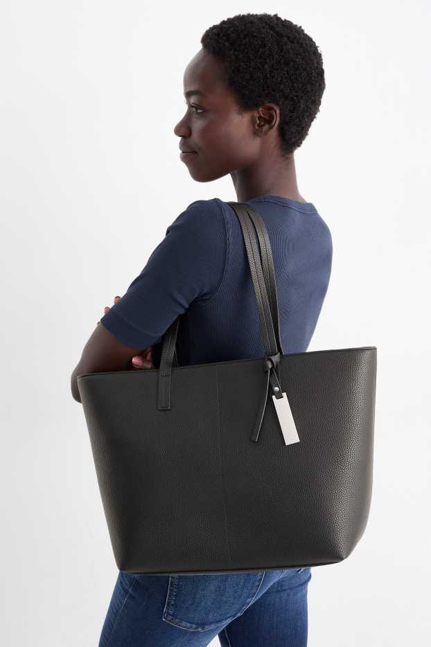 Femei - Geantă shopper mare - imitație de piele - negru