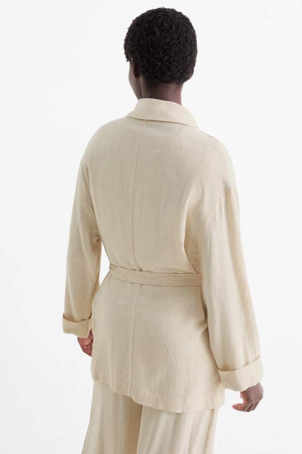 Femei - Blazer lung cu conținut de in - relaxed fit - bej deschis