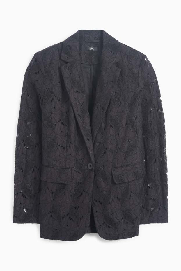 Femei - Blazer lung din dantelă - relaxed fit - negru