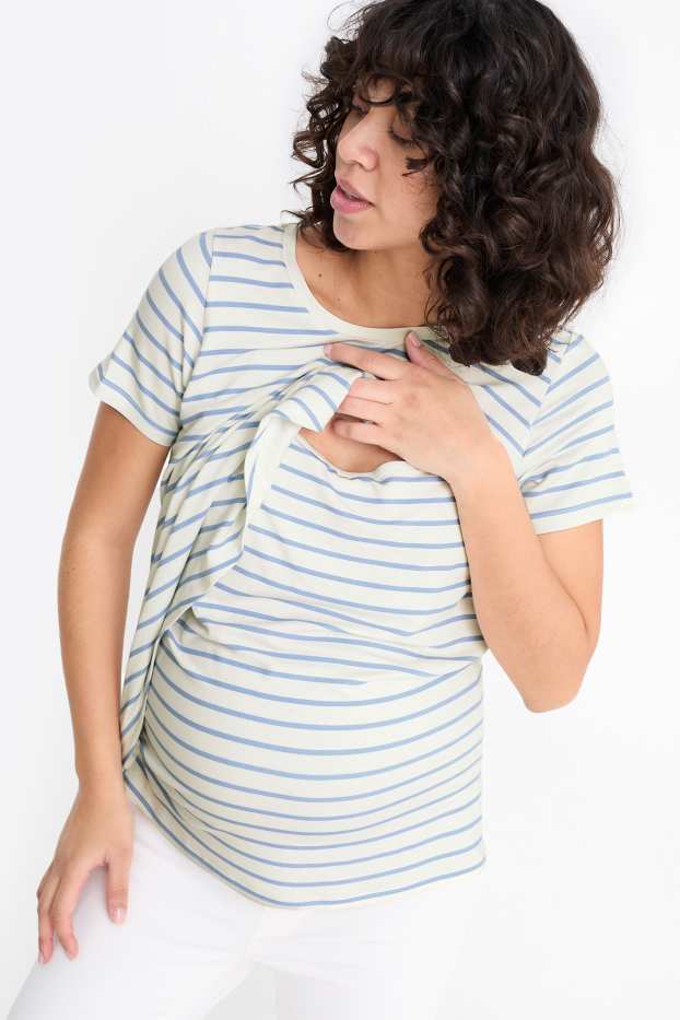 Femei - Tricou pentru alăptare - cu dungi - alb / albastru deschis
