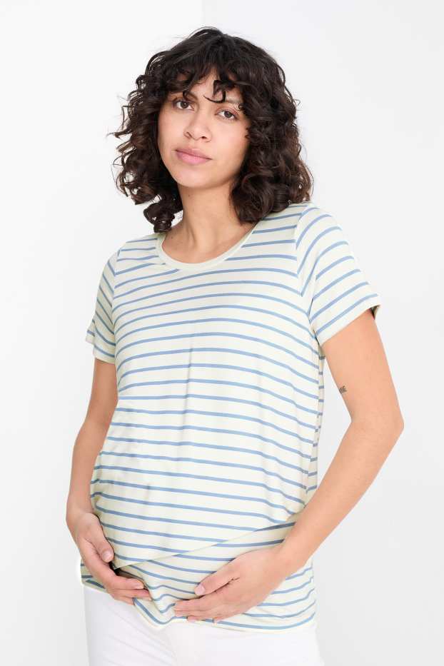 Femei - Tricou pentru alăptare - cu dungi - alb / albastru deschis