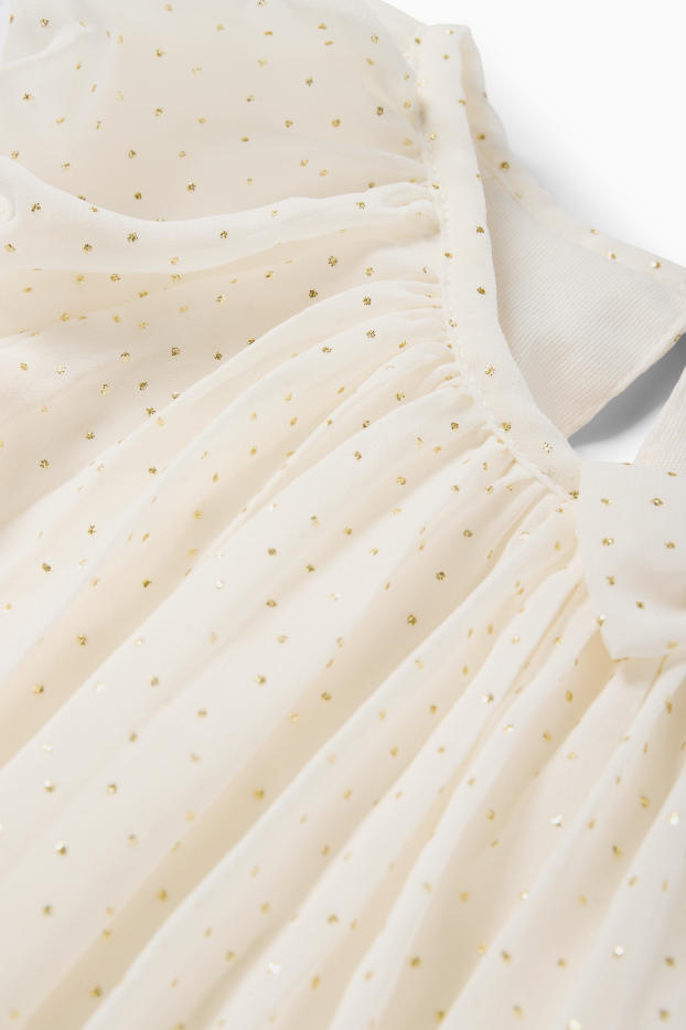 Copii - Fete - Rochie plisată - cu buline - alb-crem