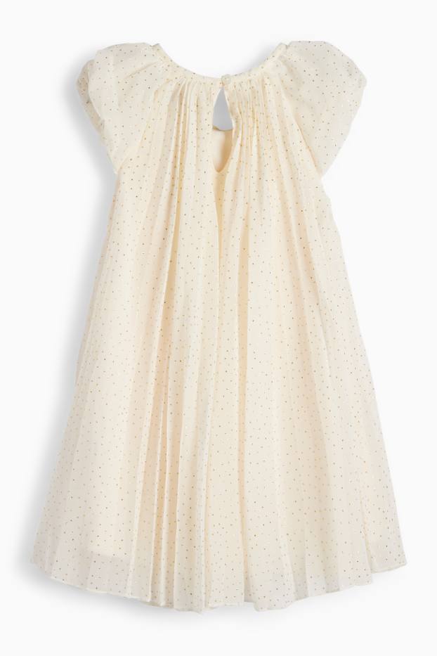 Copii - Fete - Rochie plisată - cu buline - alb-crem