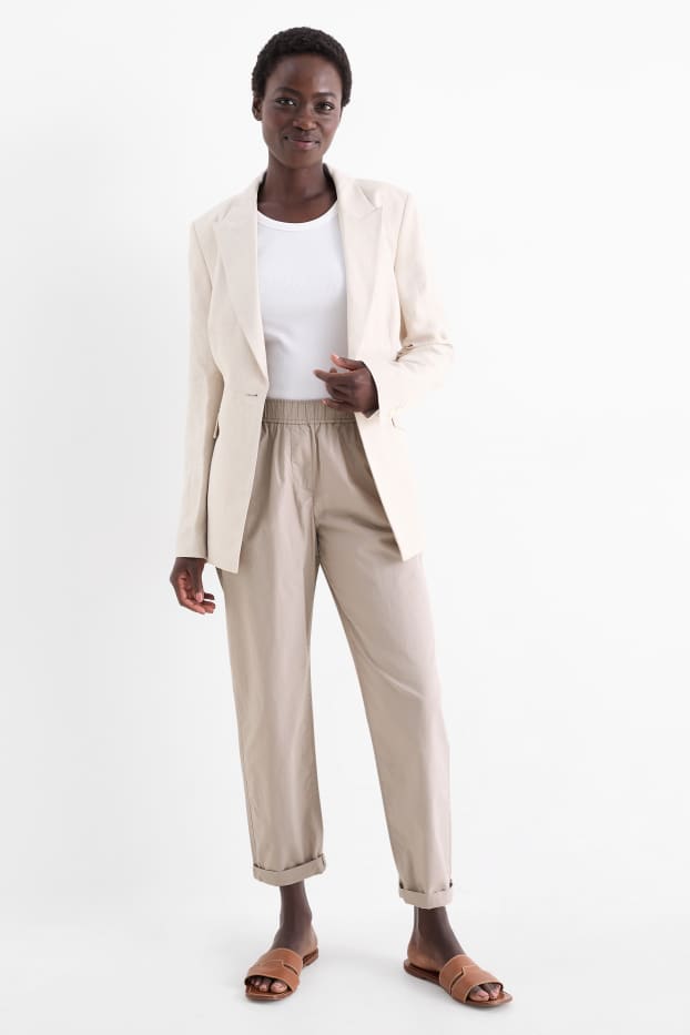 Femei - Pantaloni de stofă - talie medie - tapered fit - bej