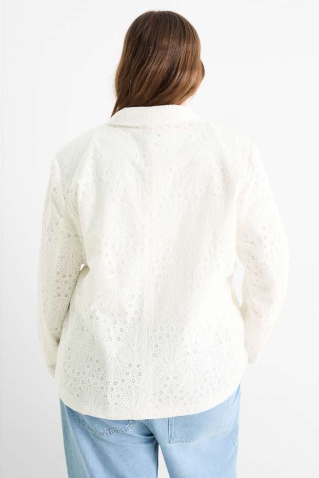 Femei - Blazer - regular fit - broderie englezească - alb-crem
