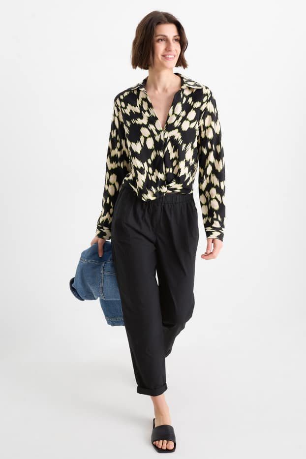 Femei - Pantaloni de stofă - talie medie - tapered fit - negru