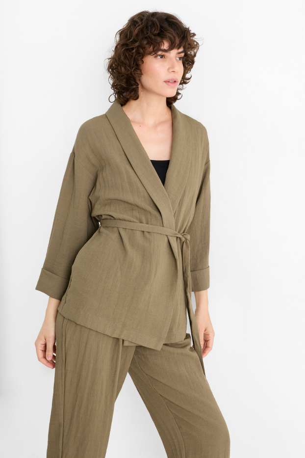 Femei - Blazer lung - relaxed fit - kaki