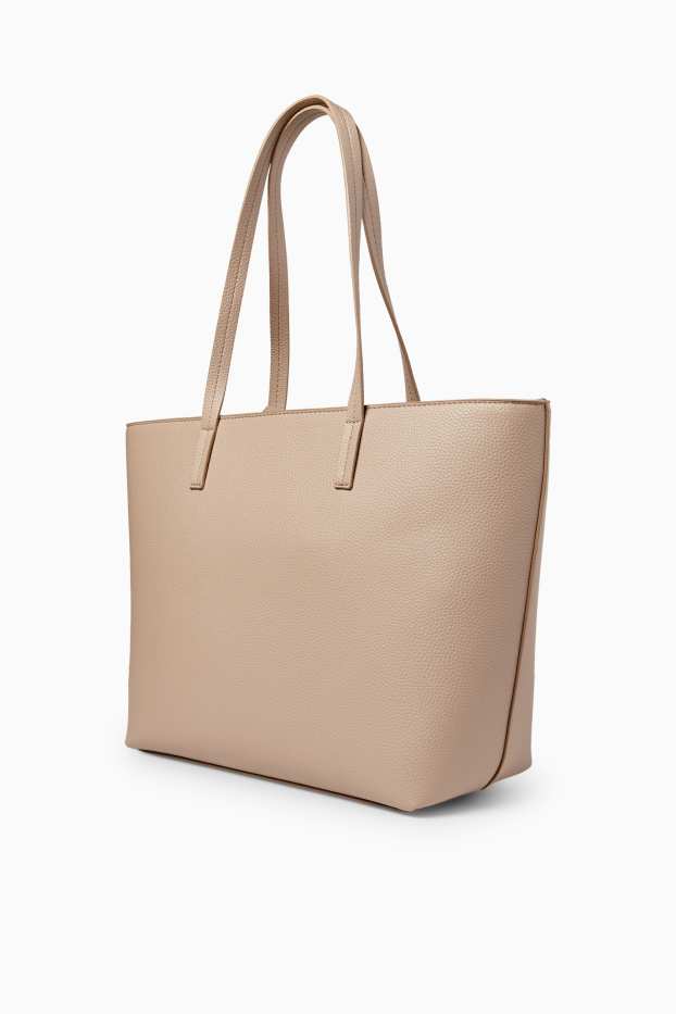 Femei - Geantă shopper mare - imitație de piele - bej deschis