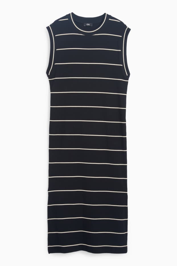 Femei - Rochie-tricou - reiată - cu dungi - negru / nej