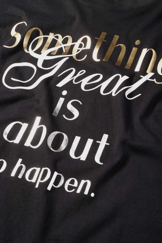 Femei - Tricou - supradimensionat - aspect lucios - negru
