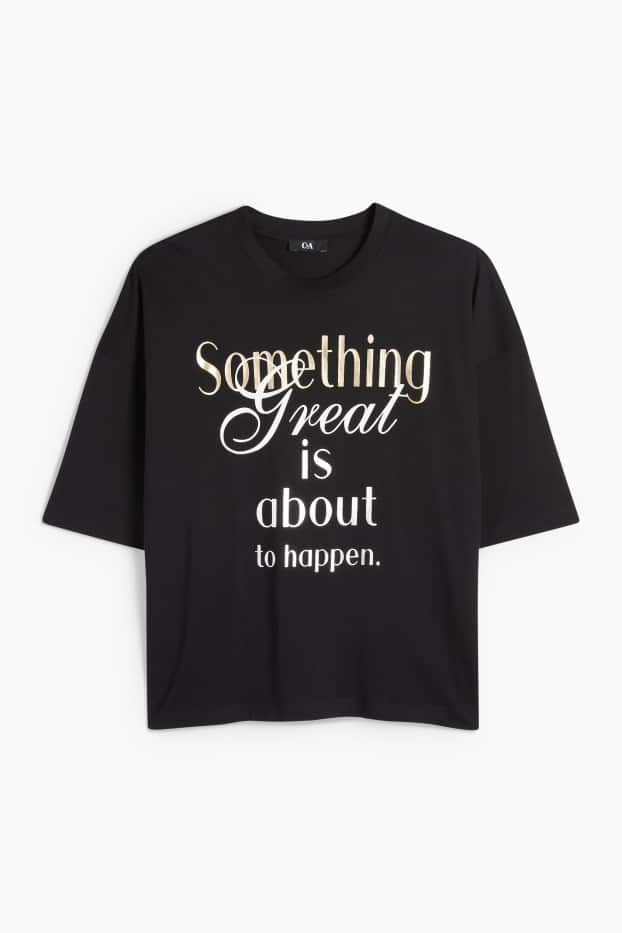 Femei - Tricou - supradimensionat - aspect lucios - negru