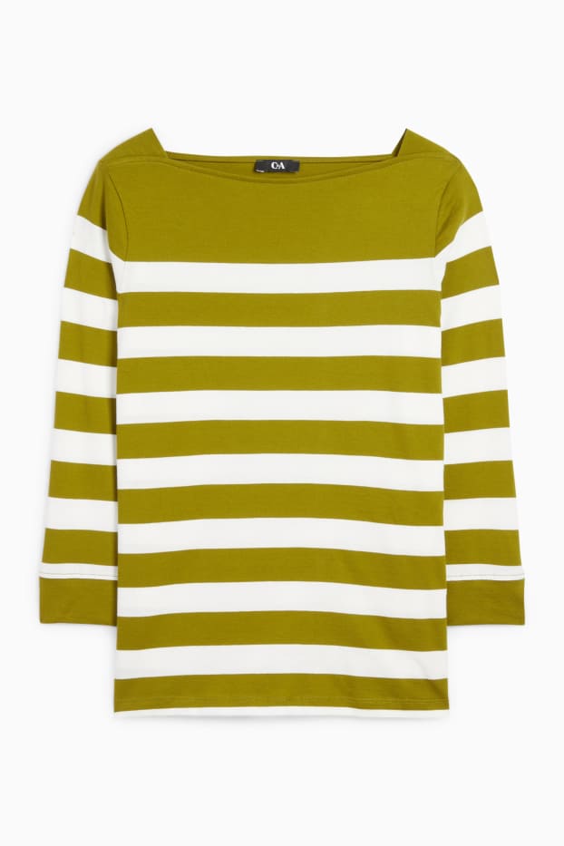 Femei - Tricou cu mânecă lungă - cu dungi - verde