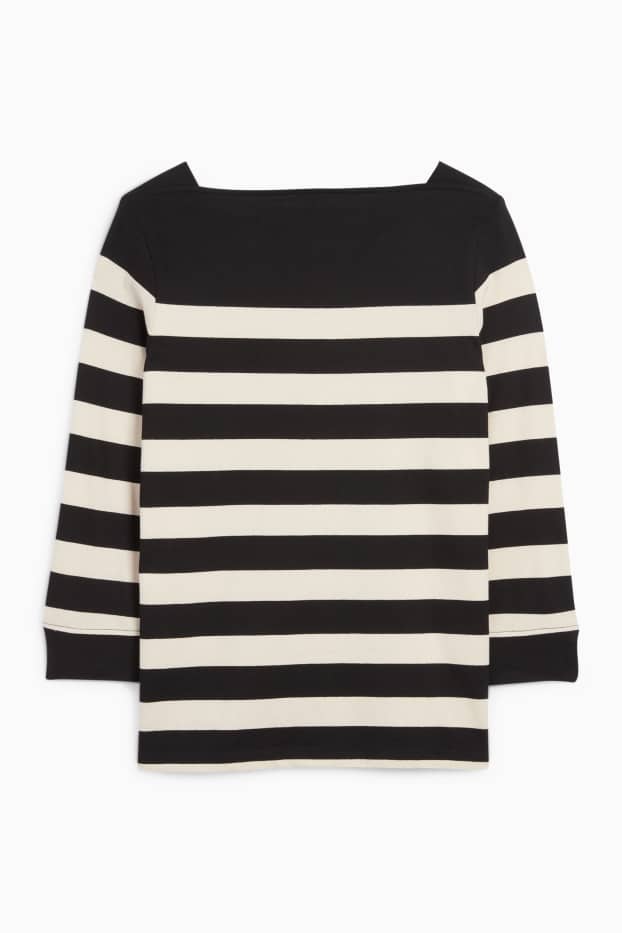 Femei - Tricou cu mânecă lungă - cu dungi - negru / nej