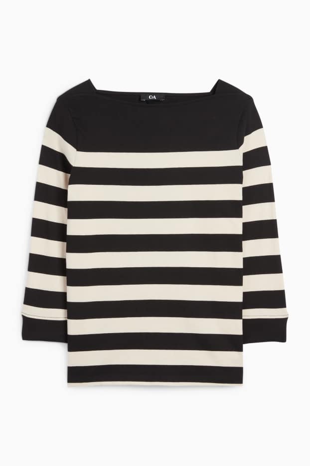 Femei - Tricou cu mânecă lungă - cu dungi - negru / nej