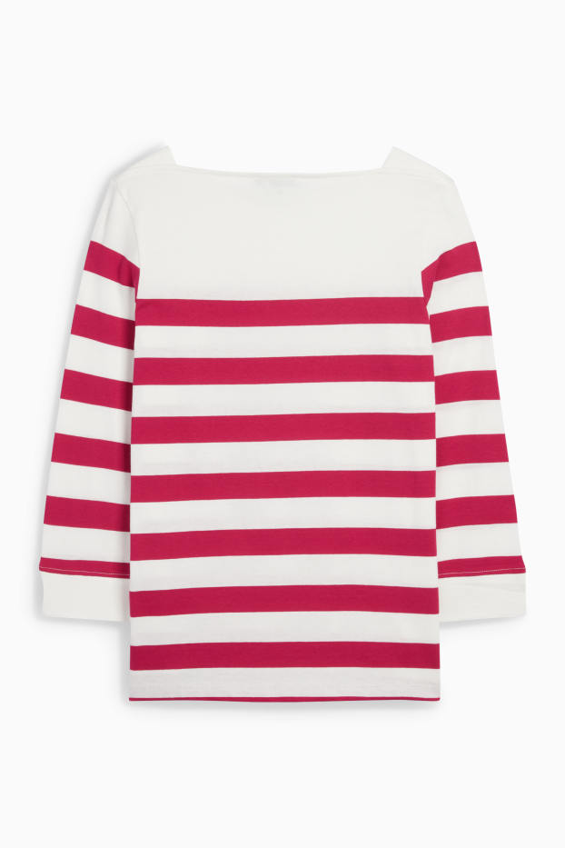Femei - Tricou cu mânecă lungă - cu dungi - alb / roz