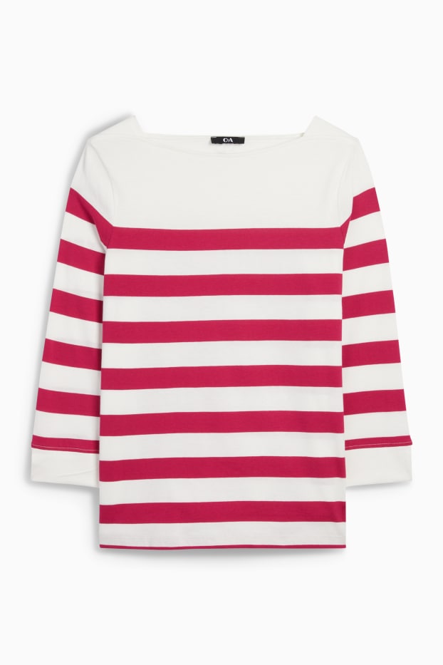 Femei - Tricou cu mânecă lungă - cu dungi - alb / roz