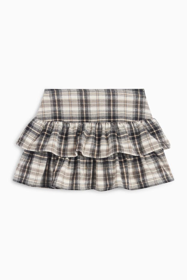 Children Girls - Flannel skirt - check - beige