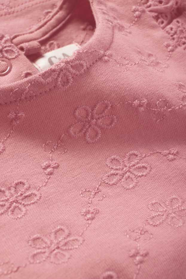 Bebeluși - fete - Tricou cu mânecă lungă bebeluși - broderie englezească - roz închis