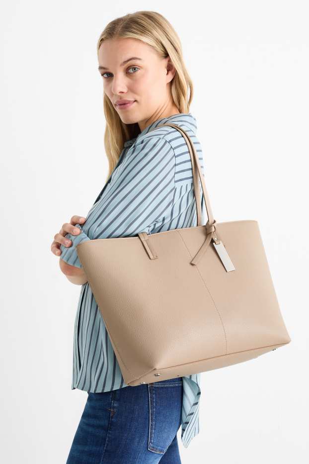 Femei - Geantă shopper mare - imitație de piele - bej deschis