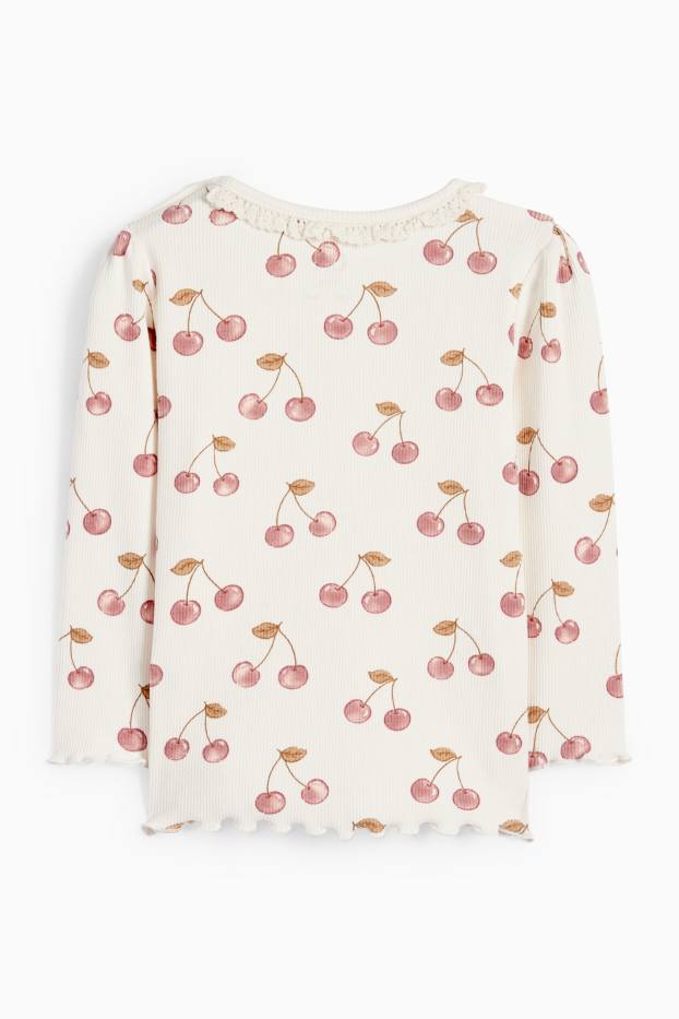 Bebeluși - fete - Cireașă - tricou cu mânecă lungă bebeluși - reiat - alb-crem