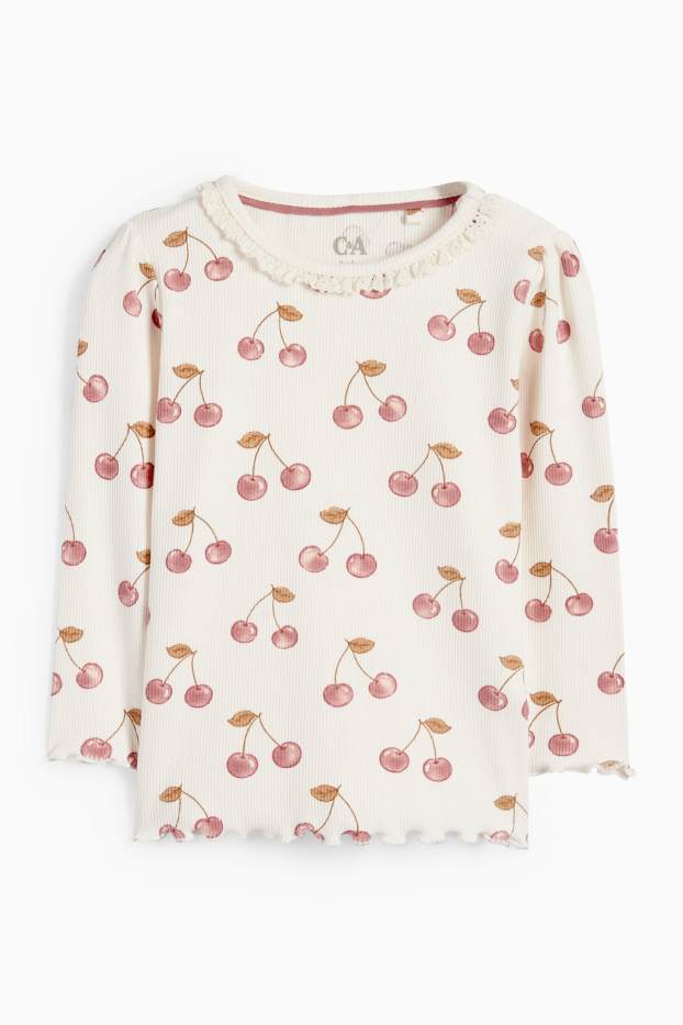 Bebeluși - fete - Cireașă - tricou cu mânecă lungă bebeluși - reiat - alb-crem
