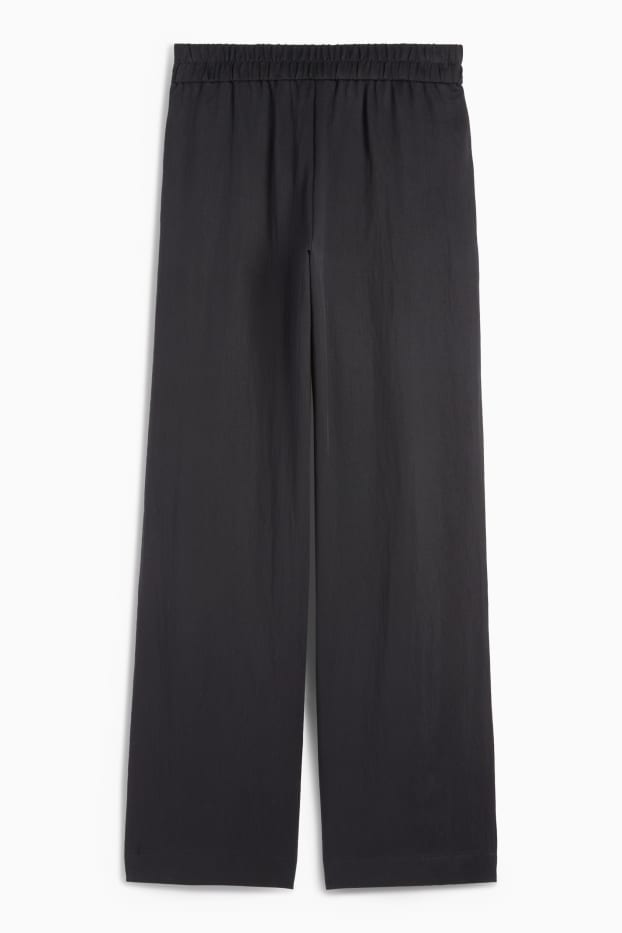 Femei - Pantaloni de stofă - talie medie - wide leg - negru