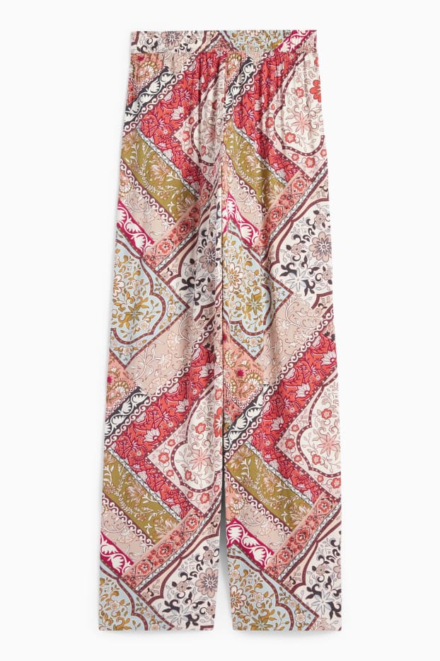 Femei - Pantaloni de stofă - talie medie - wide leg - cu flori - multicolor