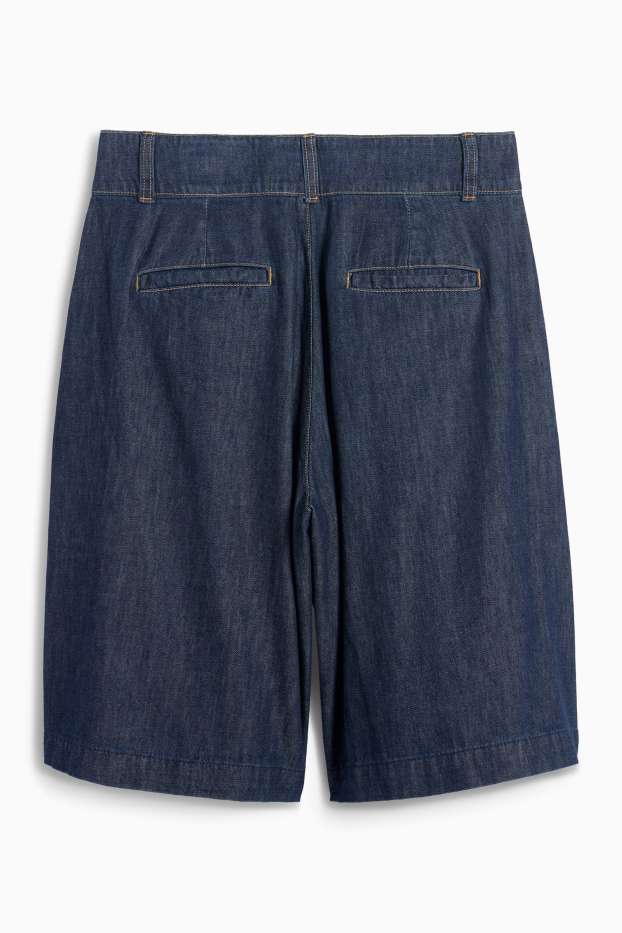 Women - Denim Bermuda shorts - mid-rise waist - denim-dark blue