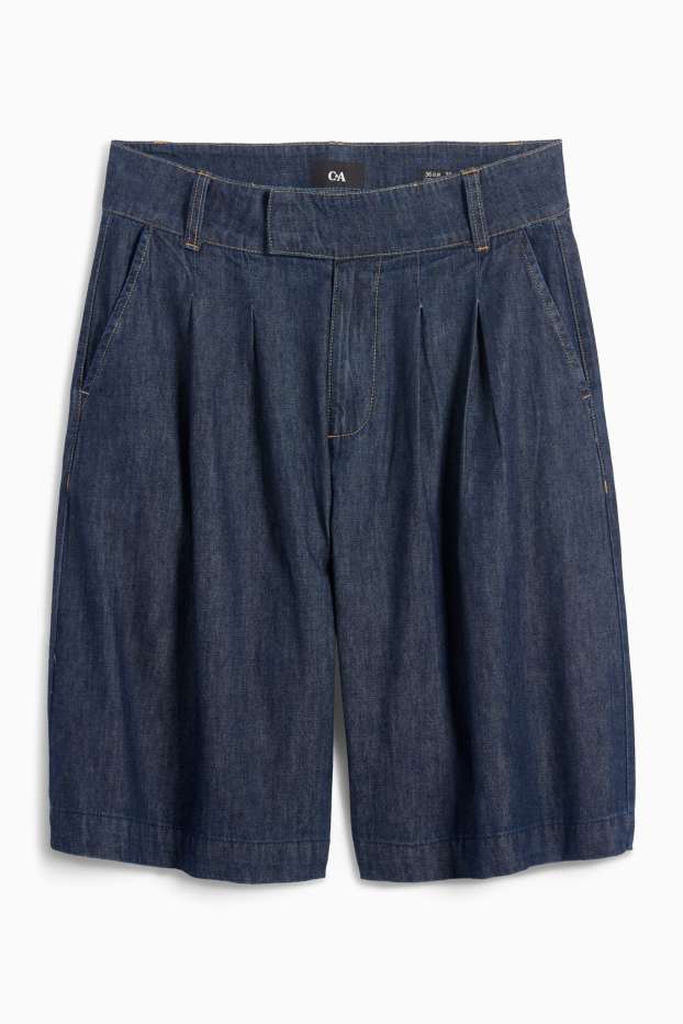 Women - Denim Bermuda shorts - mid-rise waist - denim-dark blue