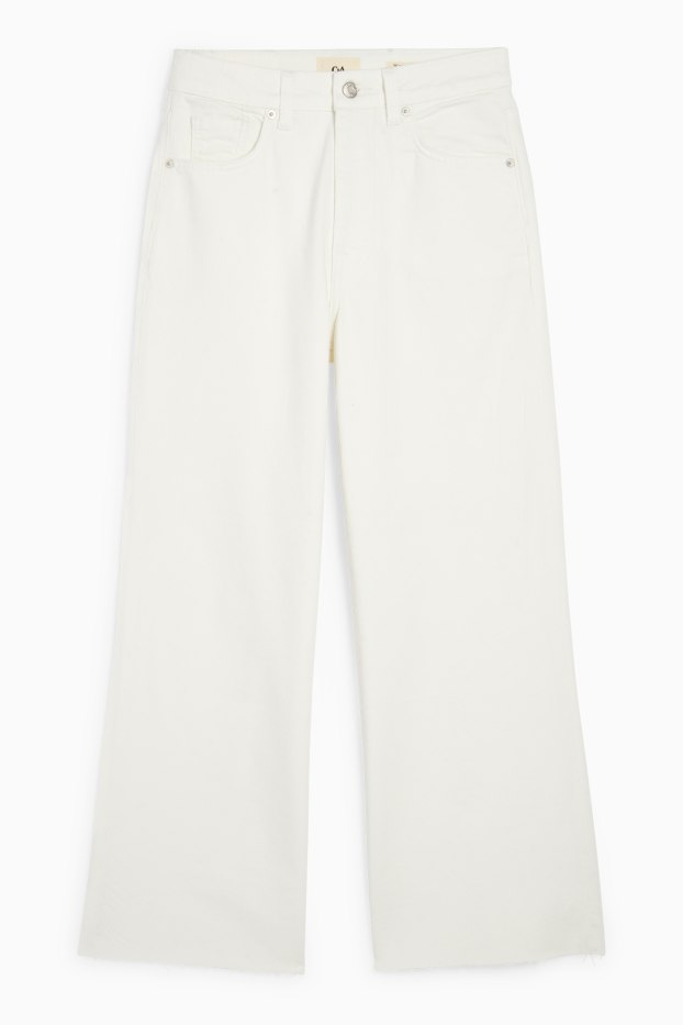 Femei - Crop wide leg jeans - talie medie - alb