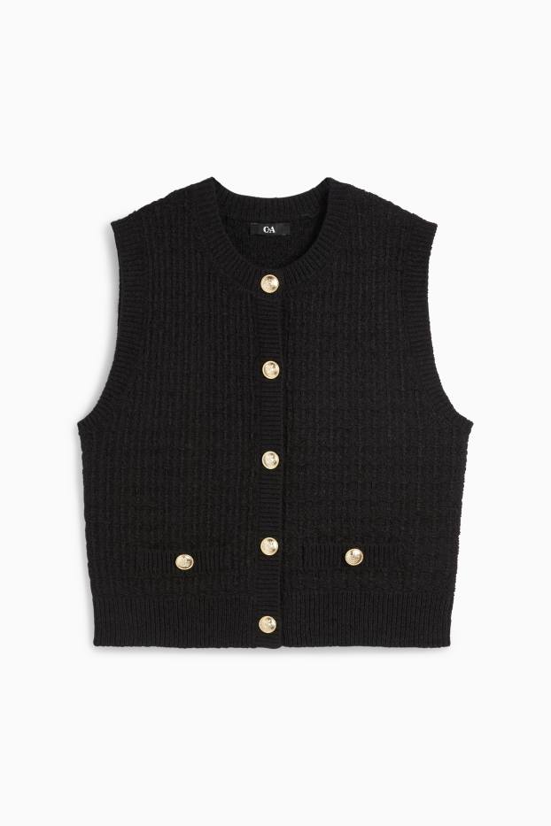 Femei - Vestă tricotată - structurată - negru