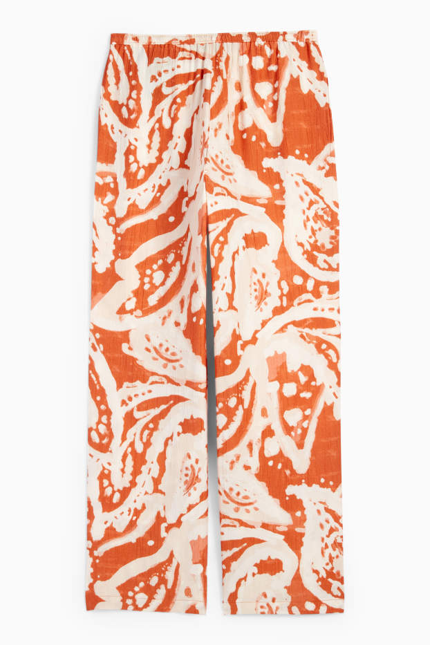 Femei - Pantaloni de stofă - talie medie - palazzo - cu model - portocaliu închis