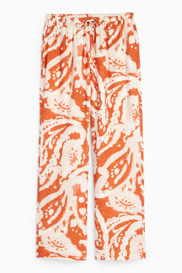 Femei - Pantaloni de stofă - talie medie - palazzo - cu model - portocaliu închis