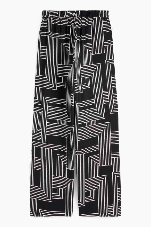 Femei - Pantaloni de stofă - talie înaltă - wide leg - cu model - negru / alb