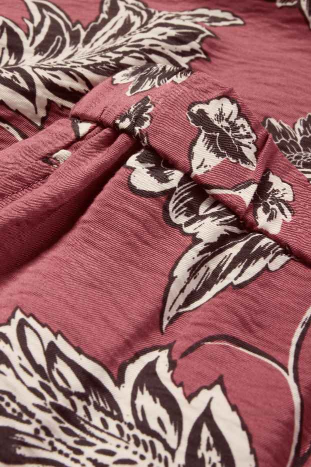 Femei - Pantaloni de stofă - talie înaltă - wide leg - cu flori - bordo