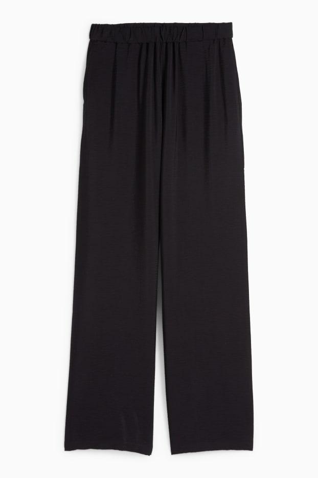 Femei - Pantaloni de stofă - talie înaltă - wide leg - negru