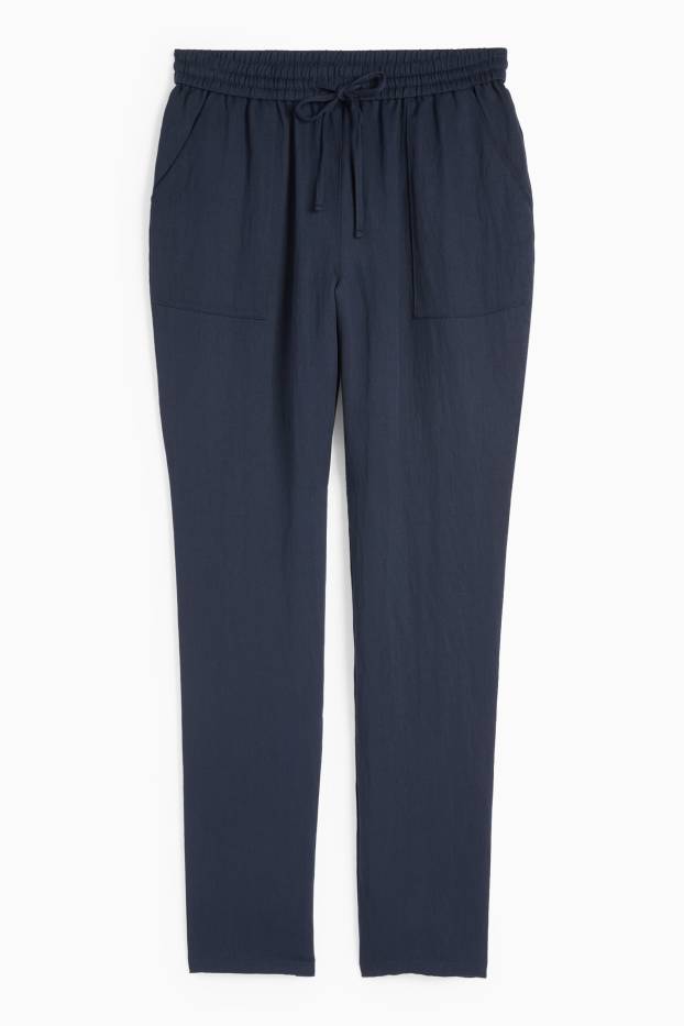 Femei - Pantaloni de stofă - talie medie - tapered fit - albastru închis