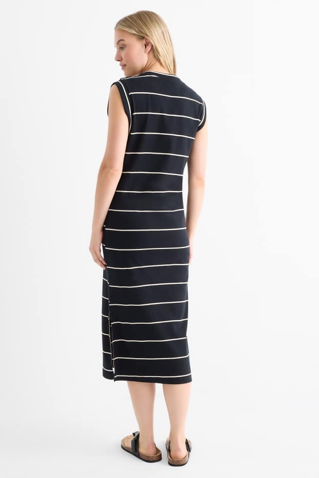 Femei - Rochie-tricou - reiată - cu dungi - negru / nej